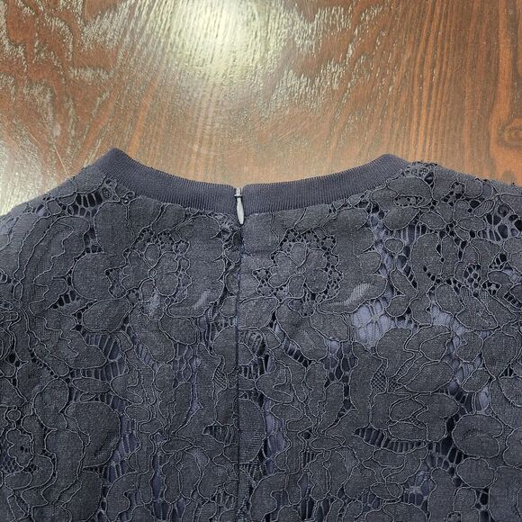 Lauren Ralph‎ Lauren Mini Pencil Dress Navy Lace Short Sleeve Lined Crew Neck 8 - Picture 7 of 10